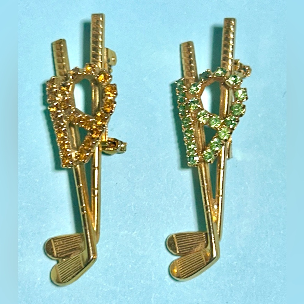 Lot of 2 -19th hole Rhinestone studded Golf brooches or pins